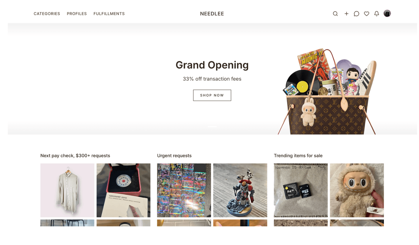 Needlee homepage screenshot